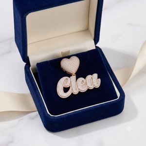 Unisex Hip Hop <b>Custom</b> Initial <b>Name</b> <b>Necklace</b> Iced 925 Silver Rhodium Plated Romantic Heart Clasp Moissanite Diamond Pendant Charm - Product Image 3