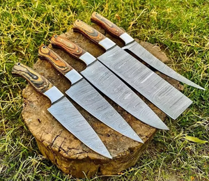 Ensemble de couteaux de chef en acier damas forgé à la main, couverts de cuisine professionnels, manche en bois, couteaux de cuisine, fournisseur OEM ODM - Product Image 5