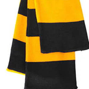 Écharpe de sororité en tricot jacquard noir et or à rayures longues, avec logo personnalisé, 100 % acrylique, pour l'hiver, pour les fans de sports d'équipe - Product Image 2