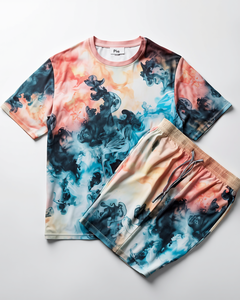Conjunto de Camiseta de Manga Corta y Pantalones Cortos con Estampado Gráfico Abstracto de Humo para Hombre, Ropa con Sublimación Completa - Product Image 4