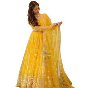 Women's Semi-stitched Poly <b>Net</b> Yellow Embroidered Lehenga Choli Set with <b>Dupatta</b> Stylish Lehenga Choli for Festival Cultural - Product Image 1