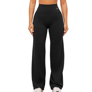 Pantalon de yoga taille haute pour femme, coupe large, noir, sans coutures, ample, pour la gym, l'entraînement et les loisirs sportifs confortables - Product Image 1
