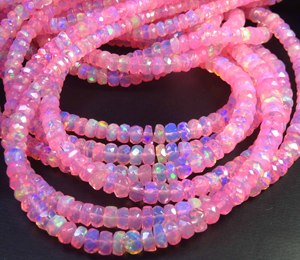 Pink Welo Ethiopian Opal Gemstone 3.5-6mm Natural Full Flash High Grade Color <b>Play</b> Faceted <b>Center</b> Drill Rondelle Beads 16" - Product Image 6