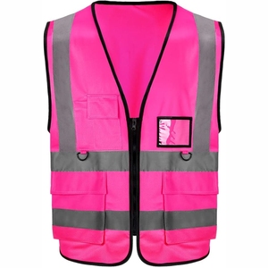 Chaleco de Seguridad Reflectante Rosa para Hombre, Sin Mangas, Informal, con Franjas Plateadas para Uso en Verano - Product Image 2