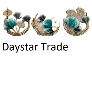 Sculpture murale en métal Daystar Trade, design géométrique à motifs végétaux, décoration moderne pour la maison, accents bleus et verts, ensemble de 3 pièces pour le salon - Product Image 1