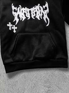 Conjunto de Sudadera con Capucha y Pantalones Deportivos de Pierna Recta con Estampado de Grafiti Gótico de Invierno para Adultos Unisex, con Bolsillos Laterales y Cierre de Cremallera, Ligero - Product Image 4