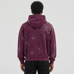 Fashion <b>Trendy</b> Winter Men's Rhinestone <b>Hoodie</b> with Custom Logo Printed Terry Cotton Solid Color Men Rhinestone <b>Hoodie</b> - Product Image 2