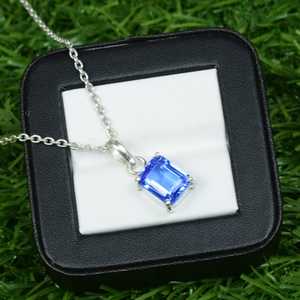 Pendentif octogone en tanzanite, collier en argent sterling 925, bijou pierre de naissance de décembre, pierre précieuse bleue naturelle, cadeau pour femme - Product Image 2