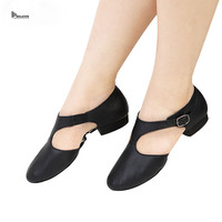 Zapatos de Baile Profesionales para Niñas, de Cuero Genuino, para Baile de Salón/Latino/Ballet, Tacón Plano, Suela Dividida, Correa Elástica, Suaves y Flexibles, para Jazz
