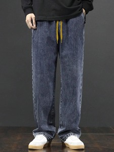 Jean en denim extensible en mélange de coton biologique premium, mi-lourd, coupe ample à jambe large, déchiré, écoresponsable, décontracté, pour le printemps - Product Image 4
