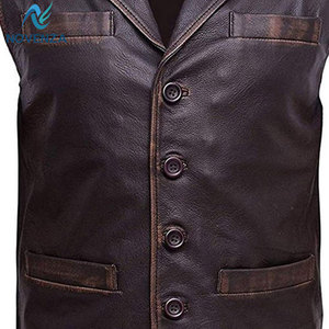 Stylish Men's Winter <b>Leather</b> <b>Vest</b> Sleeveless Biker Design Waterproof Lightweight Button Closure Front Pockets Casual Streetwear - Product Image 4