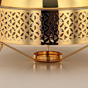 Elegant Gold Plated <b>Buffet</b> <b>Food</b> <b>Warmer</b> Server Round Chafing Dish with Hollow Pattern Frame for Banquet Party Event Catering - Product Image 2