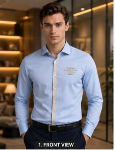 Chemises habillées décontractées pour hommes, col montant tricoté, anti-plis, manches longues boutonnées, en polyester/coton satiné, personnalisables - Product Image 1