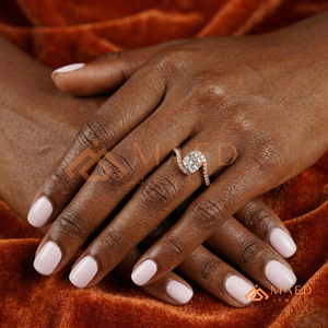 14K/18K Rose Gold Round Cut Engagement <b>Ring</b> with Wave <b>Split</b> Shank & Pavé Halo | Romantic Bridal <b>Ring</b> for Women - Product Image 5