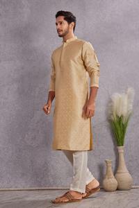 <b>Men's</b> Beige Cotton <b>Kurta</b> With Stylish Simple Elegant Design Traditional Wedding Wear <b>Kurta</b> India Pakistan Style Regular Fit - Product Image 4