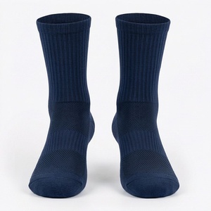 Crew <b>Socks</b> Solid Navy Blue 100% Cotton Breathable Knitted Regular Fit Adults Casual Daily Use Spring Season - Product Image 1