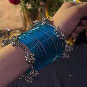 Vibrant Blue Jelly <b>Glass</b> Finish Kashmiri <b>Bangles</b> Set Lightweight Daily Wear Traditional Wedding Stackable Jewellery - Product Image 5