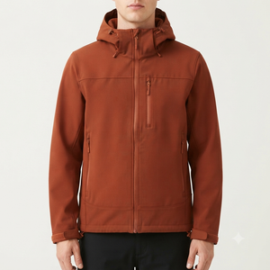 Men's Hooded Fleece Jacket Solid Color Zipper Closure Windproof Casual Outerwear Regular Fit Polyester <b>Shell</b> Autumn Wear - Product Image 2