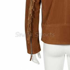 แจ็คเก็ตหนังแท้คุณภาพสูงสำหรับผู้หญิง แฟชั่น OEM เสื้อโค้ทแขนยาวสำหรับขี่มอเตอร์ไซค์ พร้อมซิปด้านหน้า - Product Image 5