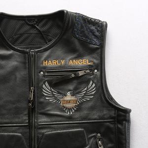 เสื้อกั๊กหนังแท้บุผ้านวมสำหรับขี่มอเตอร์ไซค์แบบมีซิปสำหรับผู้ชาย - Product Image 4