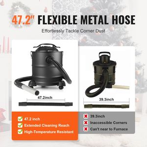 Aspirapolvere per cenere da 1200W, 5 galloni, potente aspirazione e aspirazione inversa per caminetti, cavo di alimentazione da 16,4 piedi, 16 Kpa, senza sacco, per camper - Product Image 5