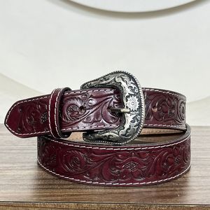 2025 Hot Product Wholesale Fashion Hand <b>Tooled</b> <b>Leather</b> Floral Design Cowhide Genuine <b>Leather</b> Pin Buckle Durable <b>Belt</b> for Unisex - Product Image 4