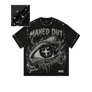 Camiseta Vintage Gráfica DTG Personalizada de Fabricante, de Lujo con Pedrería, Negra, para Hombre, Bajo MOQ, Lavado Ácido - Product Image 1