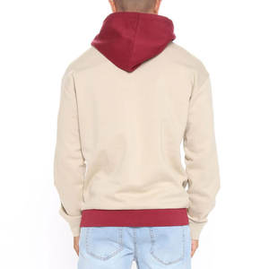 <b>Men's</b> Premium <b>Burgundy</b> & Beige Color-Block <b>Hoodie</b> | White Quad-Panel Streetwear Pullover Urban Athletic Gym Training Activewear - Product Image 4