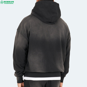 BEIHRAM INTERNATIONAL Sweat à capuche oversize d'hiver uni à épaules tombantes délavé à la pierre - Product Image 1