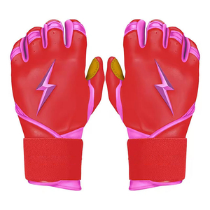 White Full Finger Batting Gloves With Red Lightning Bolt Design <b>Light</b> Blue Trim Ambidextrous <b>Pull</b> On Closure Unisex Adult - Product Image 6