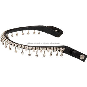 Meilleure vente prix de gros produits de course équestre pour chevaux bande de front de cheval en cuir Wave avec chaîne de cristaux clairs suspendus - Product Image 4