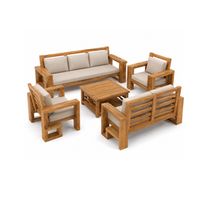 Juego de Sofás de Madera de Teca Sólida de Lujo para Exteriores con Mesa de Centro, Muebles Modernos para Patio, Hotel, Resort, Villa y Jardín - Product Image 1
