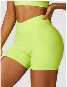 Shorts de sport taille haute pour femme, personnalisables, en solide couleur unie, avec ceinture, pour yoga, gym, fitness, compression, extensibles dans les quatre sens, réversibles, en Spandex/Nylon – Grande Vente - Product Image 1
