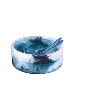 Bol moderne fait main en polyrésine écologique, motif marbre bleu sous glaçure, pour service alimentaire et fêtes - Product Image 1