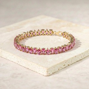 Pear Cut Lab Grown Pink Sapphire <b>Charm</b> Bracelet in Sterling <b>Silver</b> Elegant Luxury Jewelry for Women - Product Image 1
