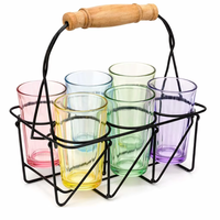 Ensemble de verres à thé colorés de style bohème indien avec support JM INTERNATIONAL JM-70925 Capacité de 100 ml pour les hôtels, les restaurants et l'usage domestique