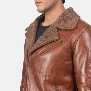 เสื้อแจ็คเก็ตหนังแท้สีน้ำตาลสำหรับผู้ชาย แบบมีซับในขนเชอร์ปา ปิดด้วยซิป ทรงเข้ารูป ความยาวปกติ เหมาะสำหรับใส่ในฤดูหนาว แบบสองด้าน ระบายอากาศได้ดี - Product Image 6