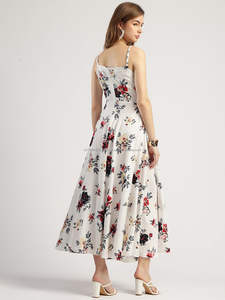 Vestido MIDI con estampado floral para mujer con cuello en V y dobladillo acampanado - Product Image 4