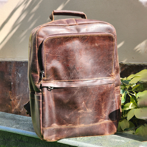 Sac à dos en cuir de vachette véritable pour homme et femme, léger, fin, pour ordinateur portable, travail, voyage, style rétro - Product Image 2