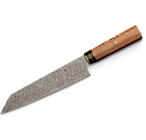 Cuchillo de Chef de Acero de Damasco Forjado a Mano con Espiga Completa, Mango de Madera, Estilo Japonés, para Mano Derecha, Patrón de Gota de Lluvia - Product Image 1
