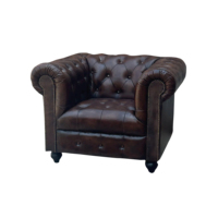 Canapé Chesterfield monoplace brun foncé à aspect vintage Fauteuil de restaurant Chesterfield en cuir Fauteuil de salon de luxe