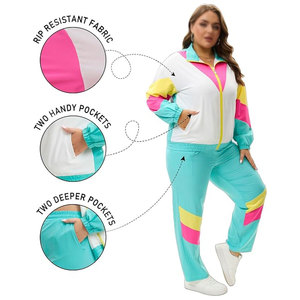 Plus Size Unisex <b>80s</b> 90s Retro Tracksuit Costume 2-Piece Color Block Windbreaker Jacket Wide-Leg Pants <b>Neon</b> Matching Set Winter - Product Image 5