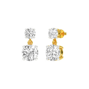 Pendientes colgantes de diamante cultivado en laboratorio de corte redondo, oro macizo de 14K, moissanita, joyería nupcial, pendientes colgantes de doble piedra. - Product Image 3