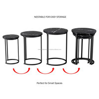 Ensemble de 3 étagères en métal de couleur noir, supports de 3 étagères avec table en bois et en marbre, pour décorer la maison, meuble de salon