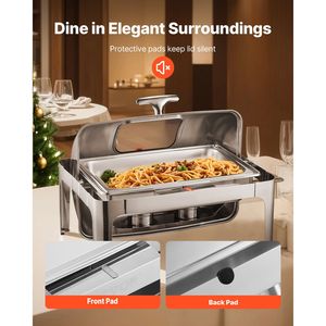 Scaldavivande Rettangolare Professionale da 9 Qt in Acciaio Inossidabile con Coperchio Roll-Top e Controllo Manuale della Temperatura, Include 2 Vaschette da Mezza Misura per Buffet e Catering - Product Image 3