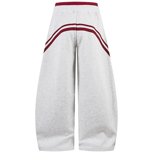 Pantalones Casuales Curvos de Doble Capa con Costuras Interiores Rojas en Contraste y Rayas Retro para Hombre, Pantalones Deportivos Holgados de Pierna Ancha - Product Image 2