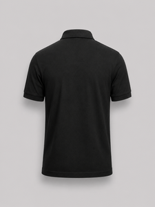 เสื้อเชิ้ตแขนสั้นสีดำสำหรับผู้ชาย ผ้าถักโพลีเอสเตอร์/คอตตอน ระบายอากาศได้ดี สไตล์ลำลอง ติดกระดุมด้านหน้า ปักโลโก้ตามสั่ง - Product Image 3
