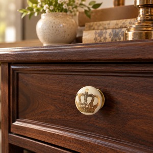 SHUBHAM Luxury Ivory <b>Ceramic</b> Cabinet <b>Knob</b> with Gold Crown Design – Decorative Furniture Drawer Wardrobe <b>Cupboard</b> Handle - Product Image 1