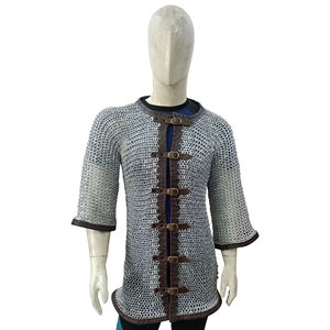 เสื้อเกราะอะลูมิเนียมยุคกลางพร้อมขอบหนัง ขนาด 09 มม. แบบวงแหวนยึดติดกัน แขนสั้น ชุดเกราะอัศวินโบราณ - Product Image 1