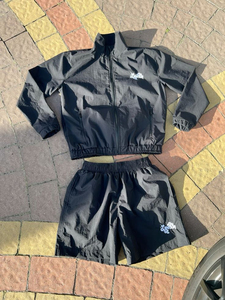 Ensemble coupe-vent deux pièces personnalisé : veste zippée en nylon et short 100 % polyester – Survêtement streetwear pour homme - Product Image 3
